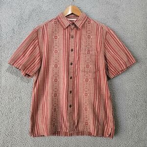 The Territory Ahead Men's Red Button Down Shirt Medium Short Sleeve Striped